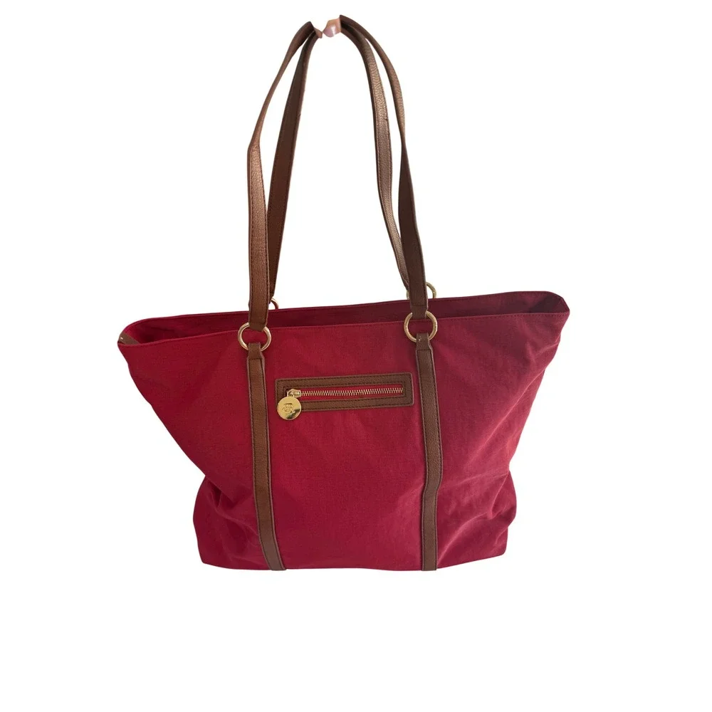 Banana Republic Weekend Tote Women OS Red  Nylon Faux Leather S/924395-04